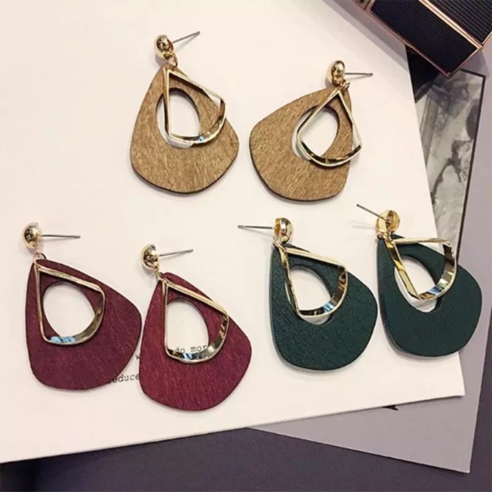NEW!💙💎DARK♥️RED💛GOLDEN WOODEN EARRINGS!💎💙LOVE - Picture 4 of 8